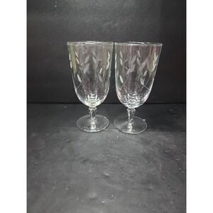 Libbey Windswept Etched Leaves Iced Tea Glasses, 6.75" Tall Glassware, Set of 2